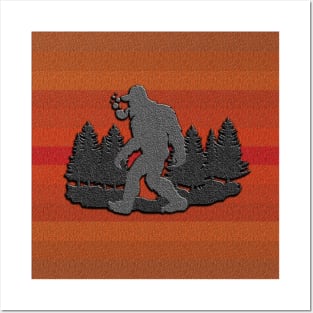 Funny yeti fantasy creature walks in forest Posters and Art